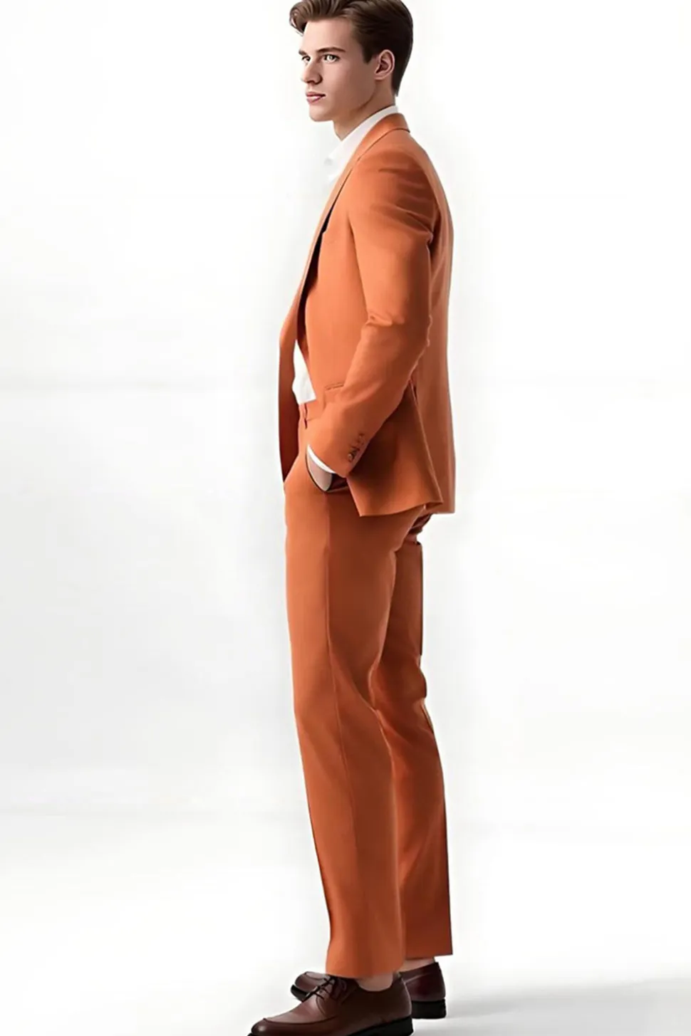 Homens Orange Peak Lapela Single Breasted Prom Suits