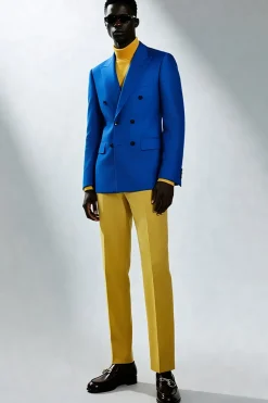 Homens Pico Lapela Azul Duplo Peito Prom Ternos