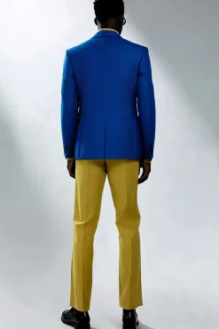 Homens Pico Lapela Azul Duplo Peito Prom Ternos