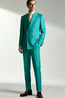 Homens Pico Lapela Um Botão Turquesa Prom Suits