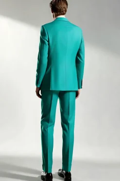 Homens Pico Lapela Um Botão Turquesa Prom Suits