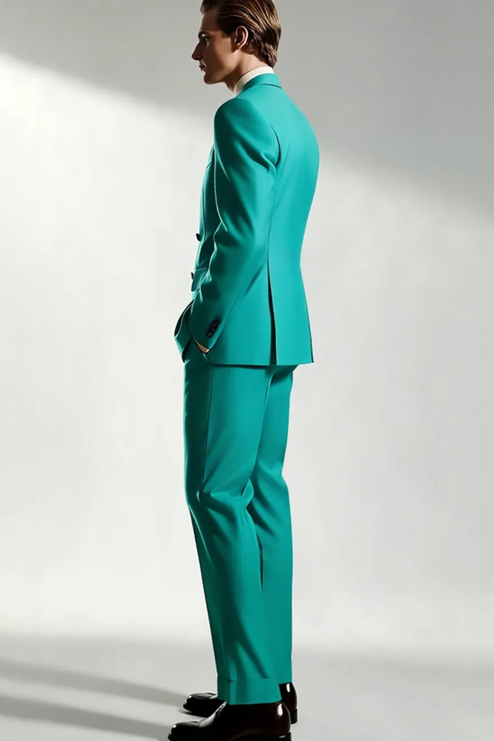 Homens Pico Lapela Um Botão Turquesa Prom Suits
