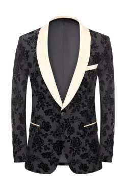 Homens Preto Jacquard 3-Piece Xaile Lapel Prom Suits