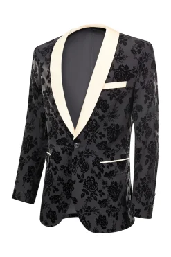 Homens Preto Jacquard 3-Piece Xaile Lapel Prom Suits