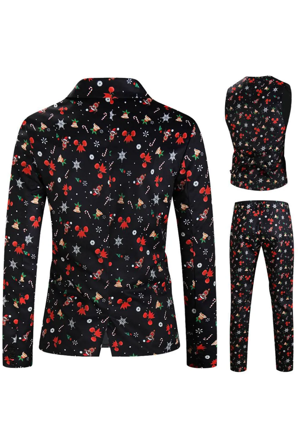 Homens Preto Natal Impresso 3-Piece One Button Party Suits