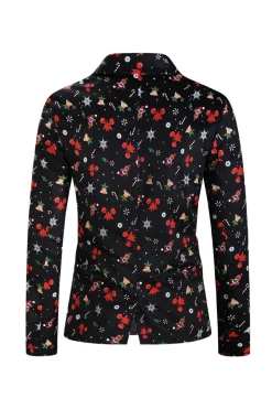 Homens Preto Natal Impresso 3-Piece One Button Party Suits