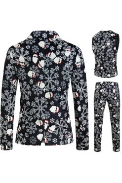 Homens Preto Natal Impresso 3-Piece One Button Party Suits