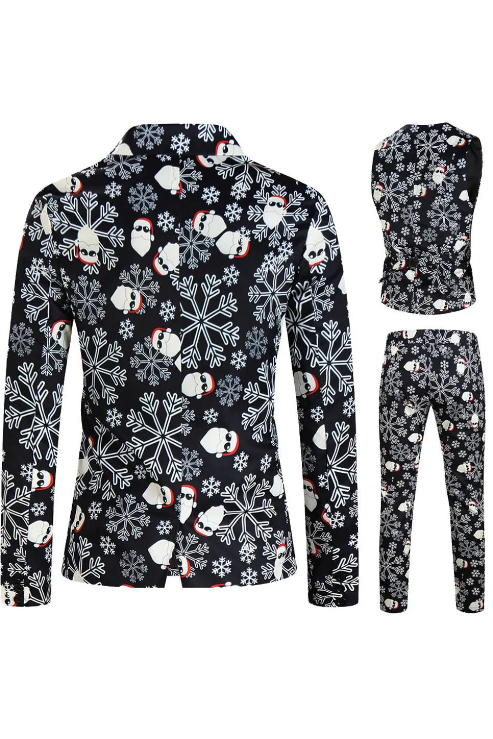 Homens Preto Natal Impresso 3-Piece One Button Party Suits