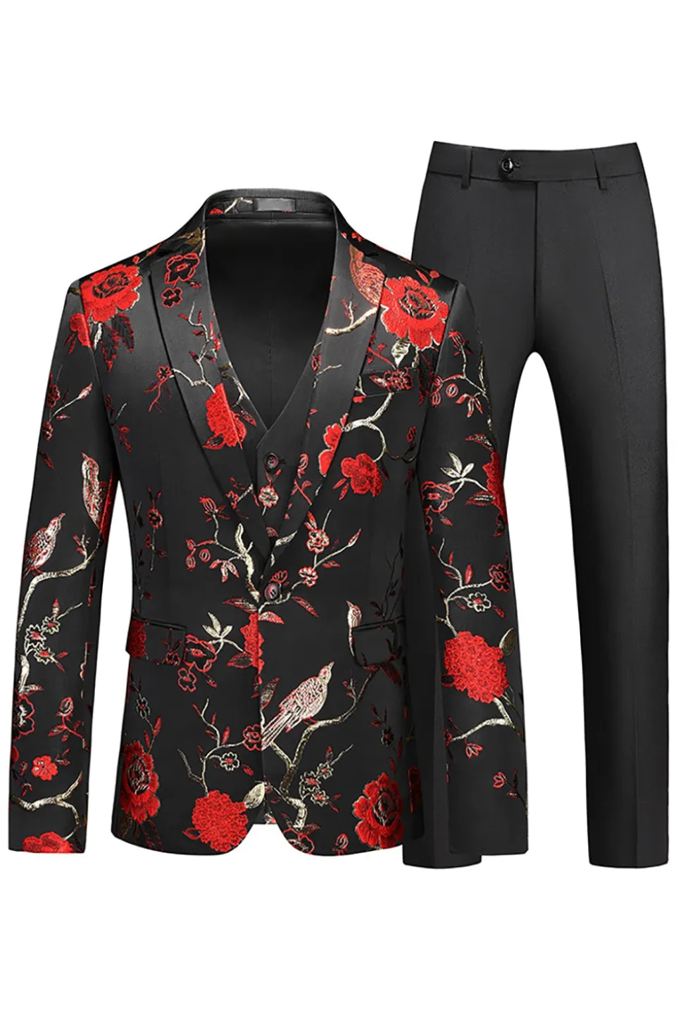 Homens Red Jacquard 3-Piece Notched Lapela Homecoming Suits