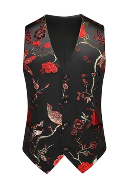 Homens Red Jacquard 3-Piece Notched Lapela Homecoming Suits