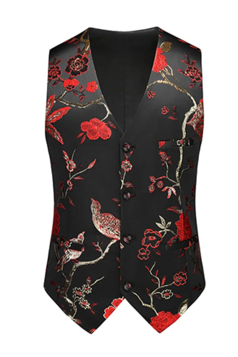 Homens Red Jacquard 3-Piece Notched Lapela Homecoming Suits