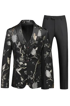 Homens Red Jacquard 3-Piece Notched Lapela Homecoming Suits