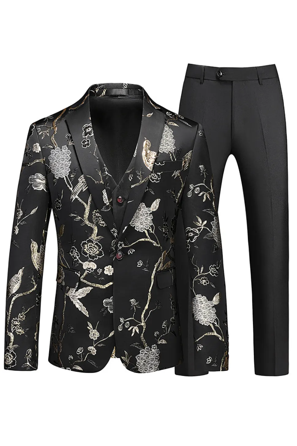 Homens Red Jacquard 3-Piece Notched Lapela Homecoming Suits