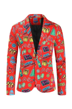 Homens Verde Natal Impresso 3-Piece One Button Party Suits