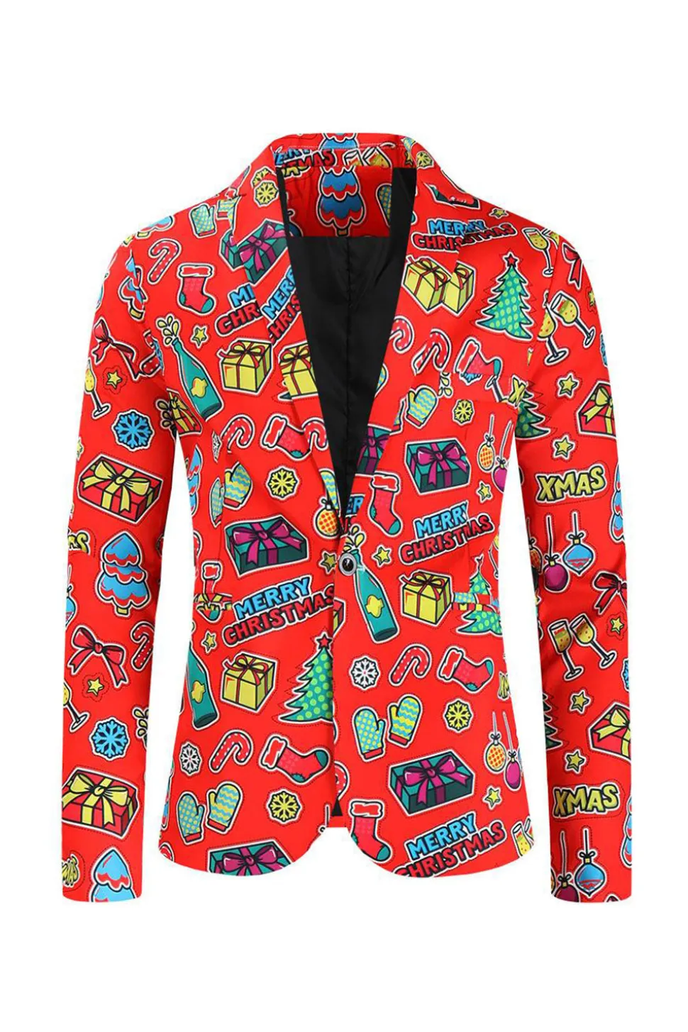 Homens Verde Natal Impresso 3-Piece One Button Party Suits