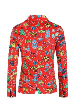 Homens Verde Natal Impresso 3-Piece One Button Party Suits