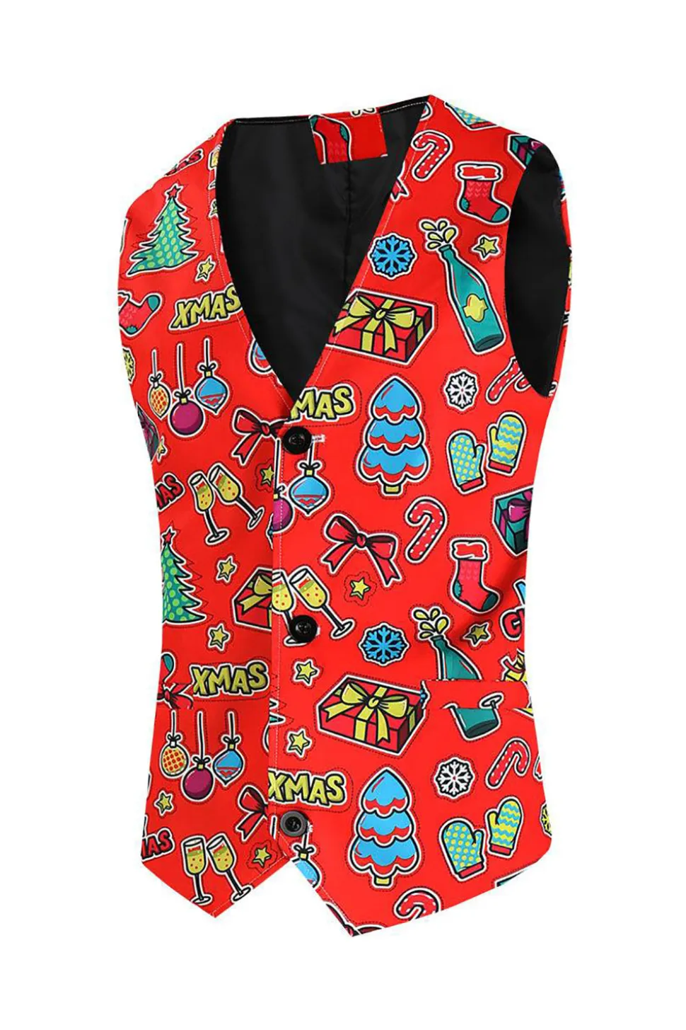 Homens Verde Natal Impresso 3-Piece One Button Party Suits