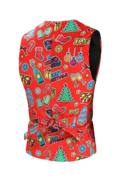 Homens Verde Natal Impresso 3-Piece One Button Party Suits