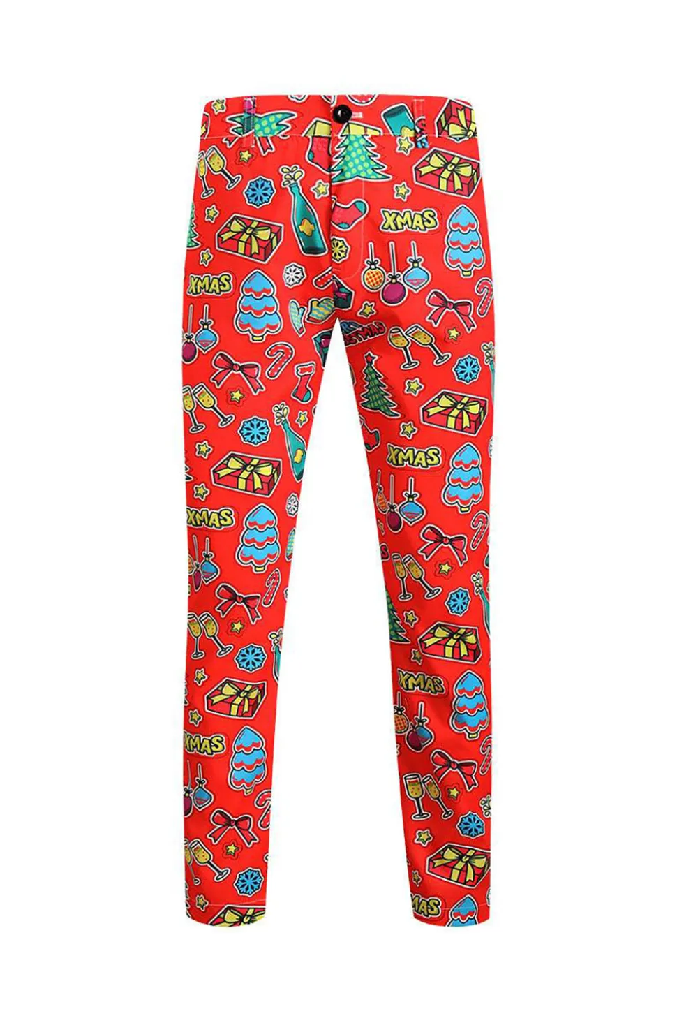 Homens Verde Natal Impresso 3-Piece One Button Party Suits