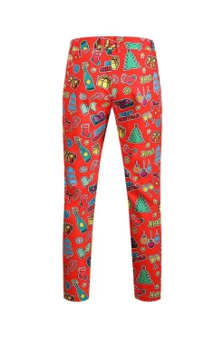 Homens Verde Natal Impresso 3-Piece One Button Party Suits