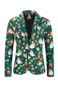 Homens Verde Natal Impresso 3-Piece One Button Party Suits