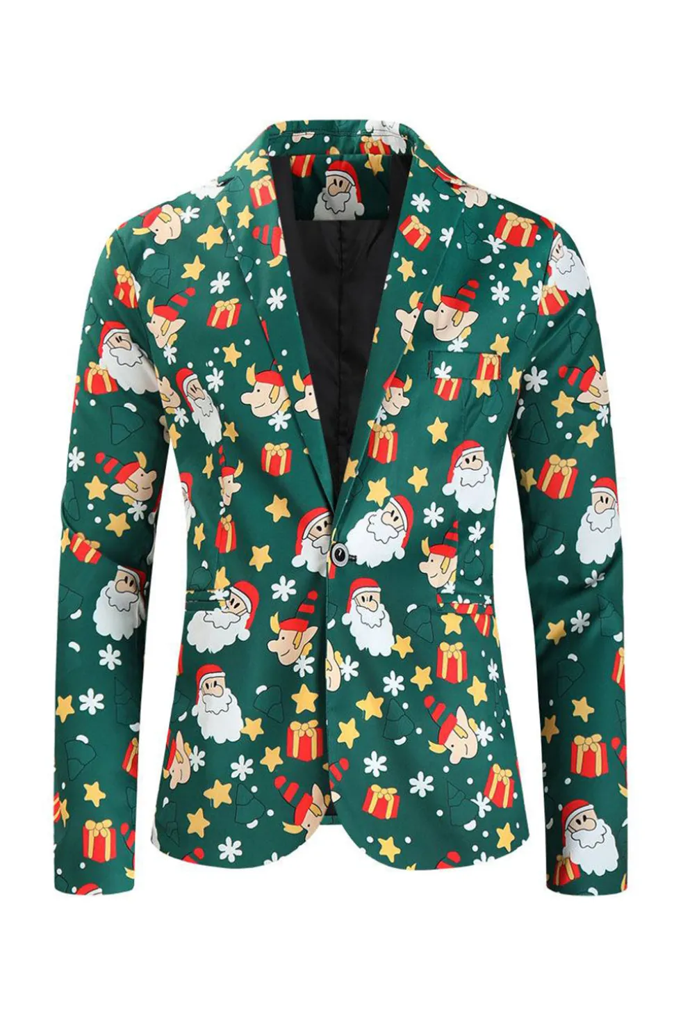 Homens Verde Natal Impresso 3-Piece One Button Party Suits