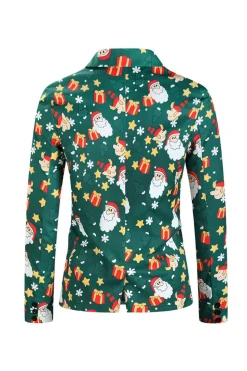 Homens Verde Natal Impresso 3-Piece One Button Party Suits