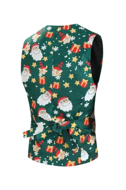Homens Verde Natal Impresso 3-Piece One Button Party Suits