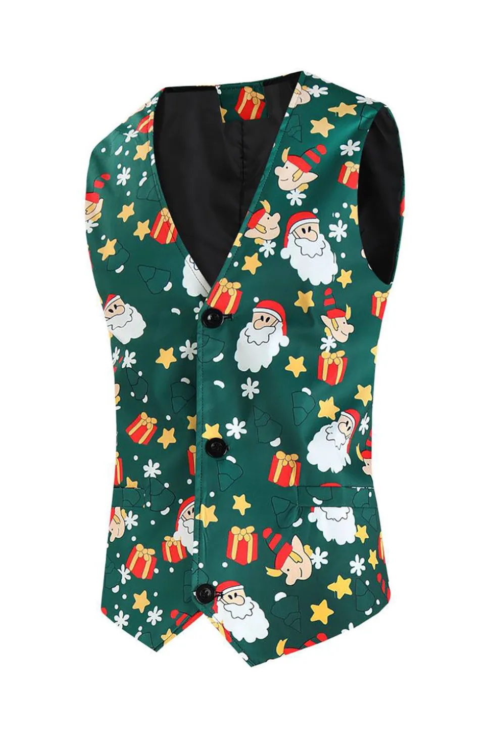 Homens Verde Natal Impresso 3-Piece One Button Party Suits