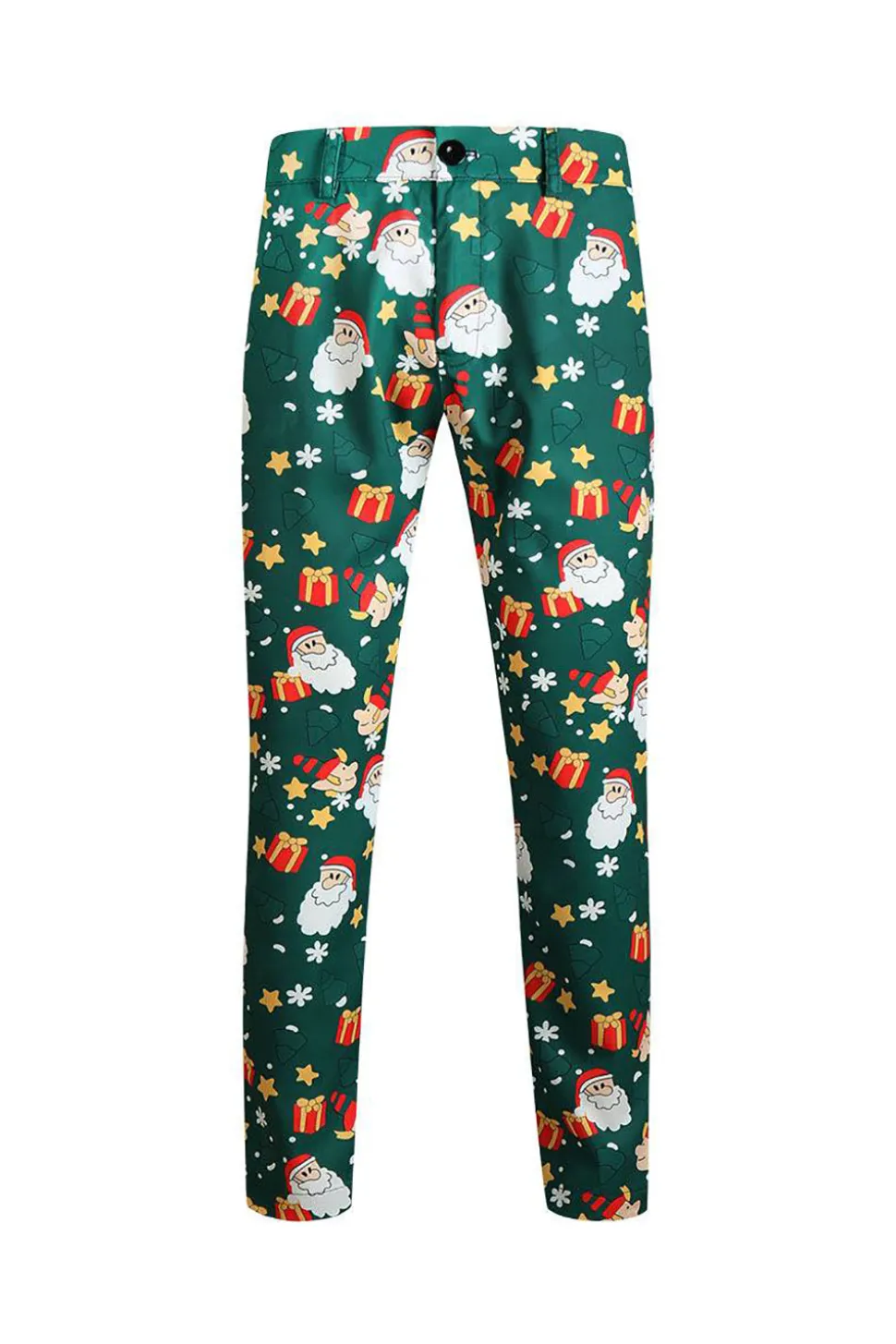 Homens Verde Natal Impresso 3-Piece One Button Party Suits