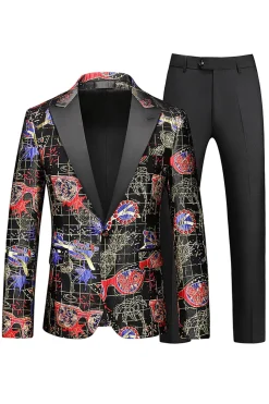 Homens Vermelho Impresso Pico Lapela 2-Piece Homecoming Suits