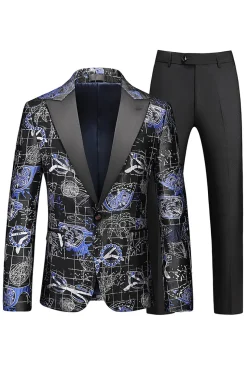 Homens Vermelho Impresso Pico Lapela 2-Piece Homecoming Suits