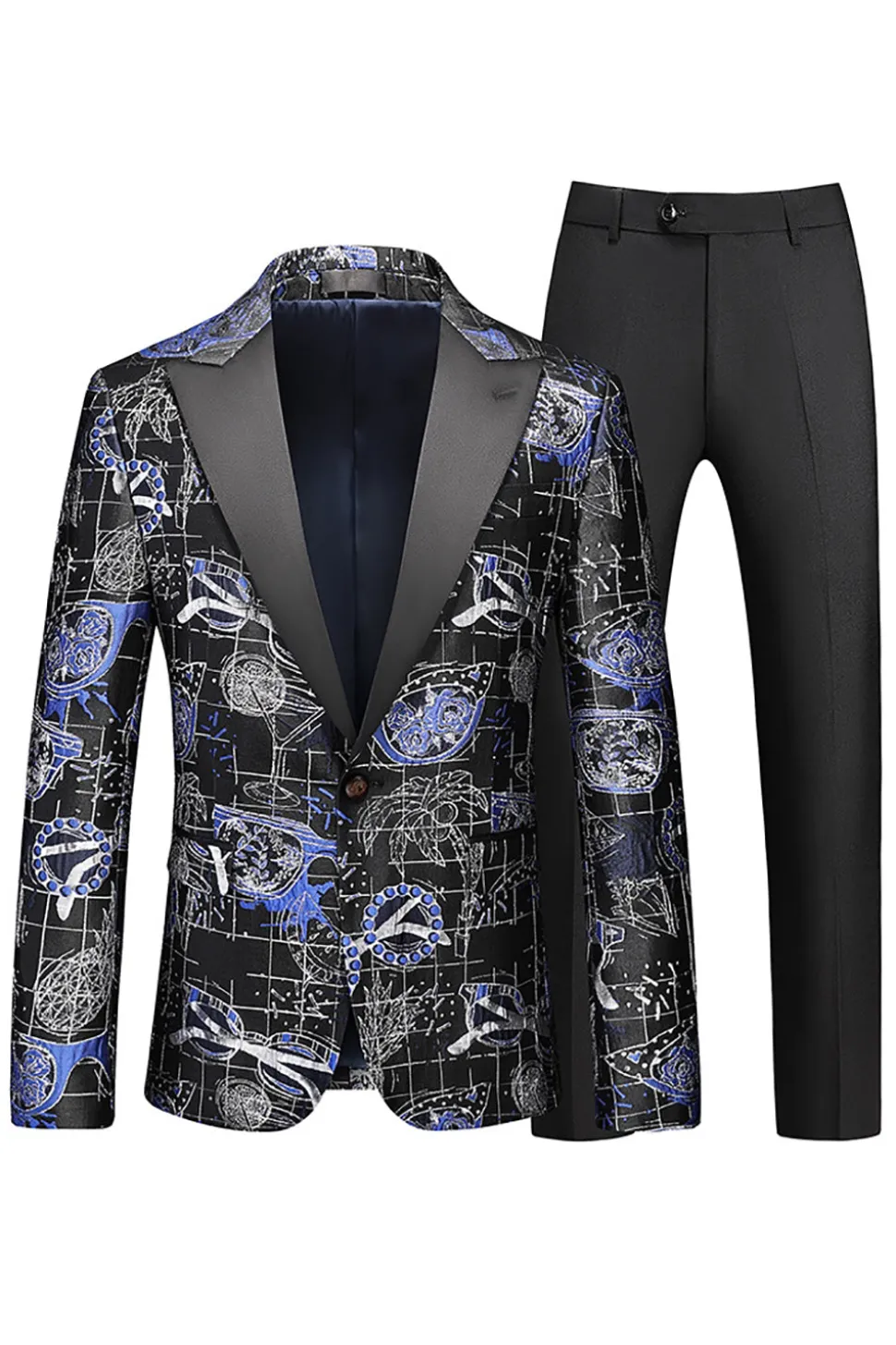 Homens Vermelho Impresso Pico Lapela 2-Piece Homecoming Suits