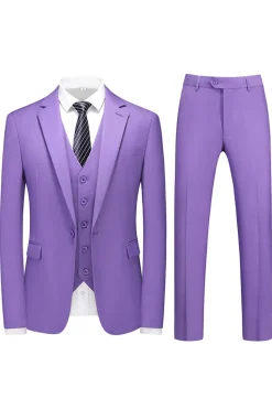 Homens Violeta Single Peito Notched Lapela 3 Peças Prom Suits