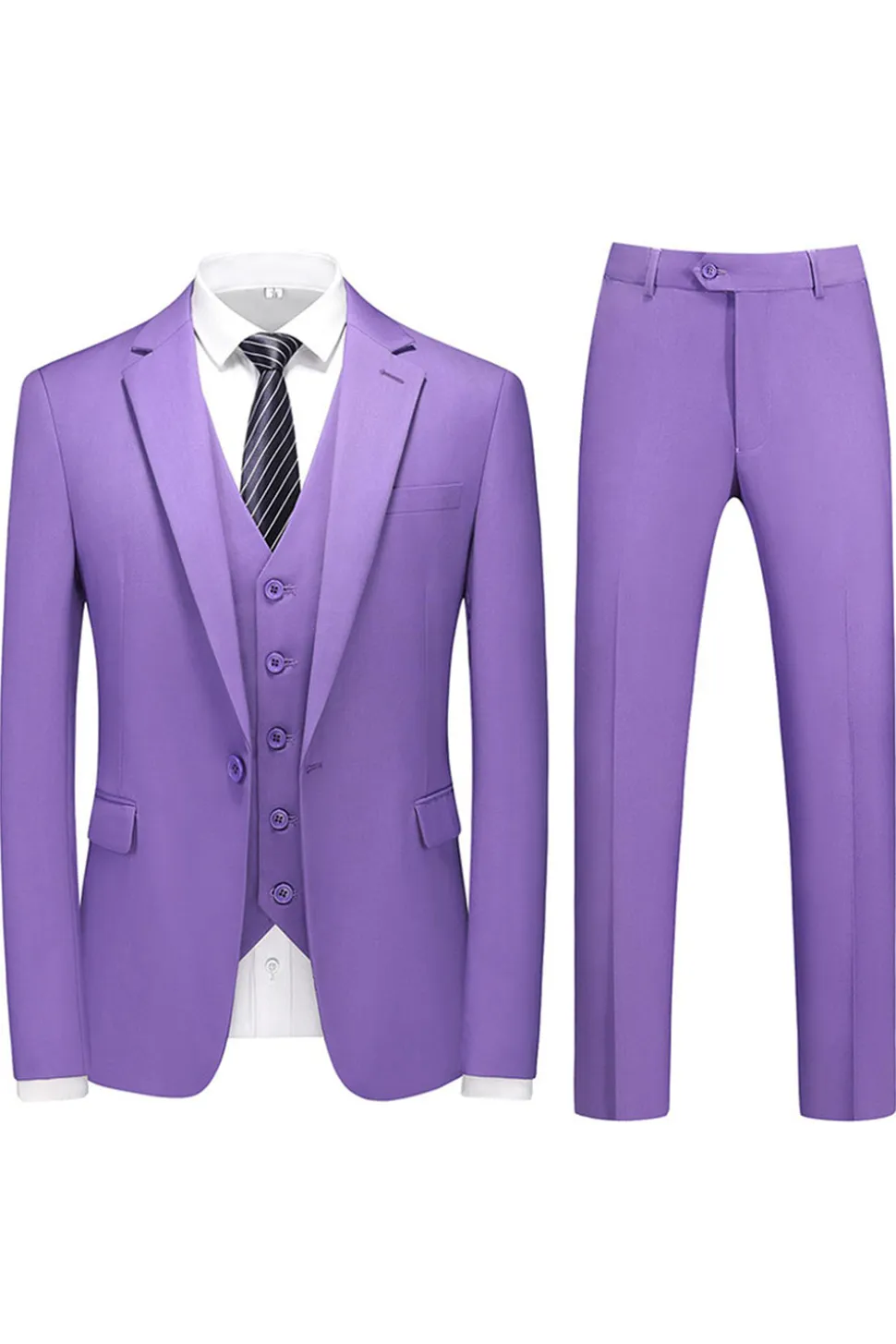 Homens Violeta Single Peito Notched Lapela 3 Peças Prom Suits