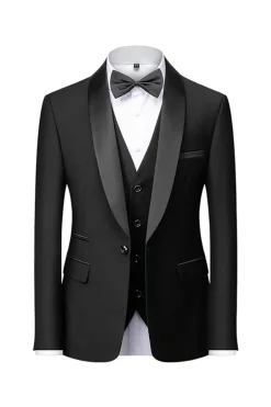 Homens Xaile Preto Lapela Um Botão Ternos Formais