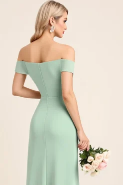 Hortelã fora da bainha de ombro longo vestido de dama de honra