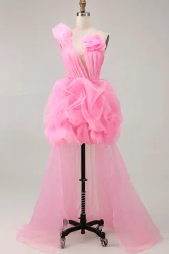 Hot Pink A Line One Shoulder Ruffled Vestido Curto Homecoming
