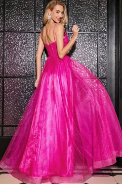 Hot Pink A-Line Esparguete Correias Long Corset Prom Dress com Fenda