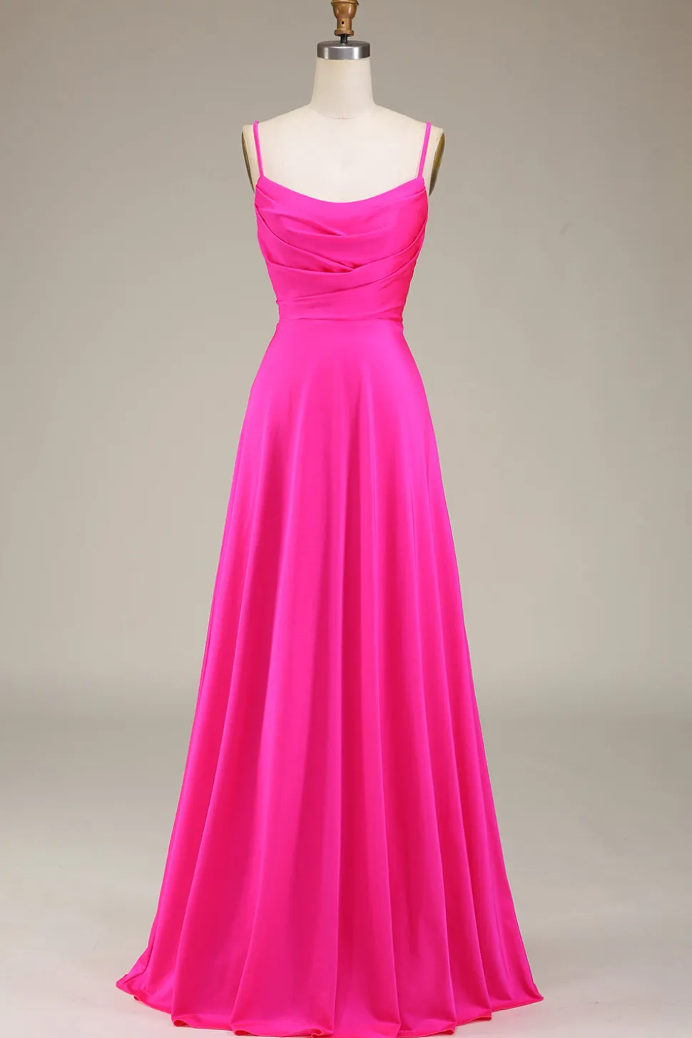 Hot Pink Espaghetti Correias A-line Prom Dress com Pregas