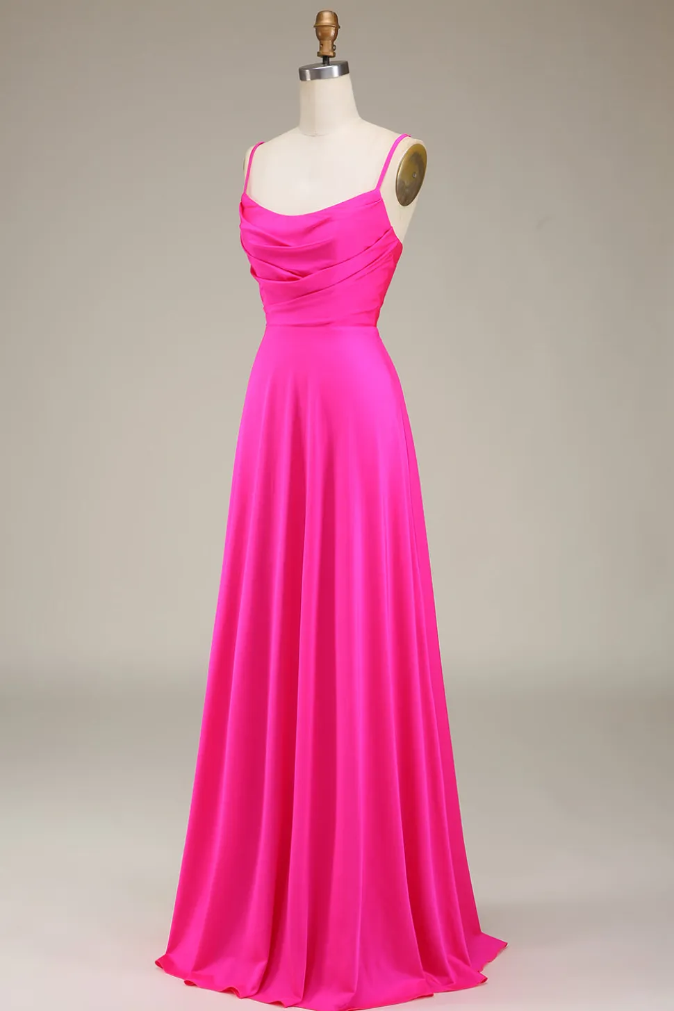 Hot Pink Espaghetti Correias A-line Prom Dress com Pregas