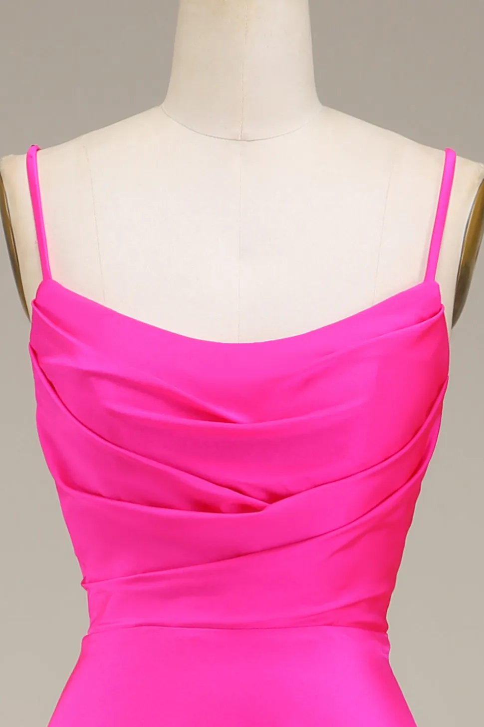 Hot Pink Espaghetti Correias A-line Prom Dress com Pregas