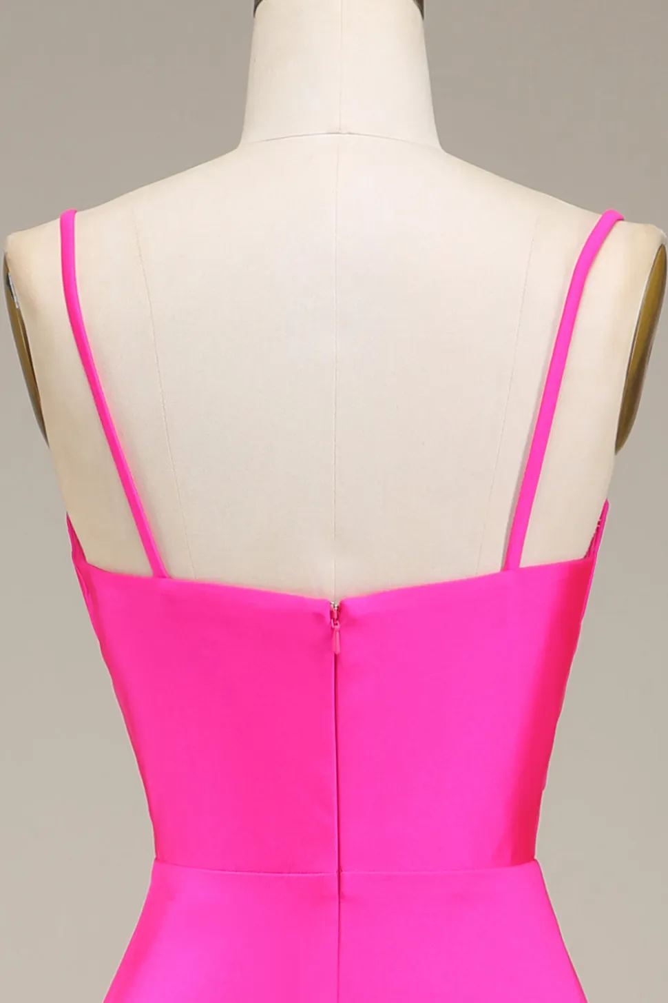 Hot Pink Espaghetti Correias A-line Prom Dress com Pregas