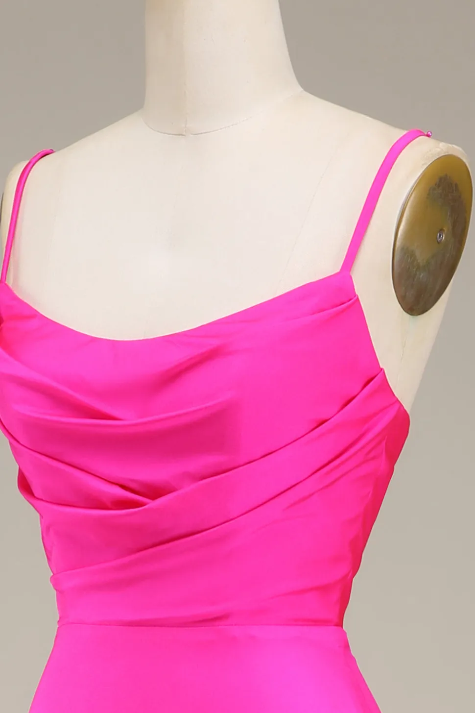 Hot Pink Espaghetti Correias A-line Prom Dress com Pregas