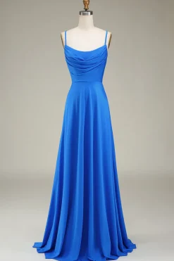 Hot Pink Espaghetti Correias A-line Prom Dress com Pregas