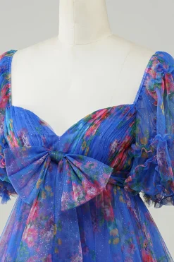 Hot Pink estampado vestido bonito Homecoming com arco