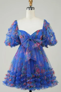 Hot Pink estampado vestido bonito Homecoming com arco