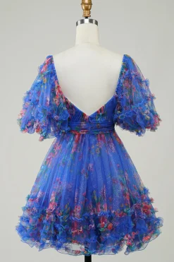Hot Pink estampado vestido bonito Homecoming com arco