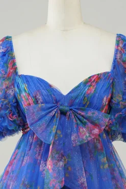 Hot Pink estampado vestido bonito Homecoming com arco