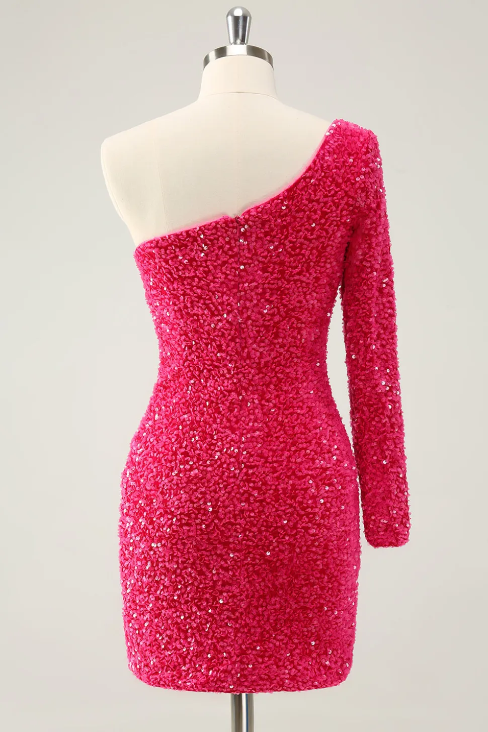 Hot Pink Um Ombro Glitter Sequins Homecoming Vestido com Fenda